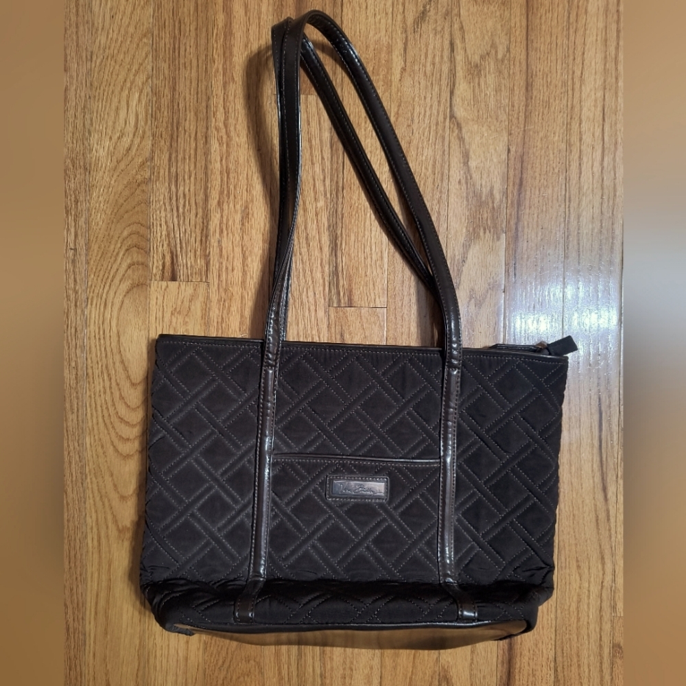 Vera Bradley shoulder purse tote bag, dark brown, 15"x11"